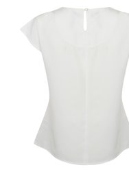 Henbury Womens/Ladies Pleat Front Short Sleeve Top (White)