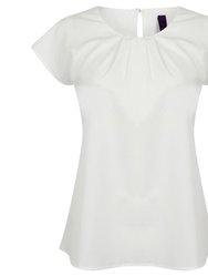 Henbury Womens/Ladies Pleat Front Short Sleeve Top (White) - White