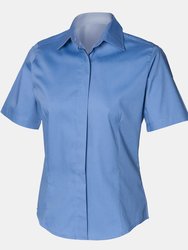 Henbury Womens/Ladies Short Sleeve Oxford Fitted Work Shirt (Corporate Blue) - Corporate Blue