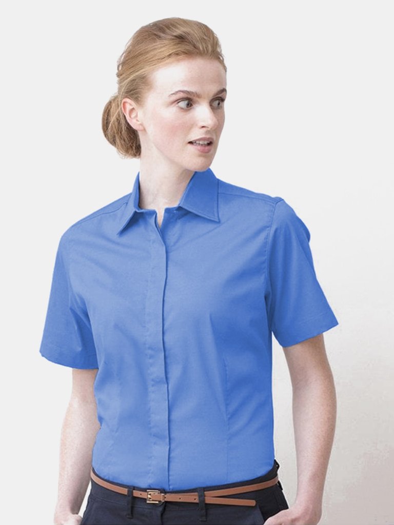 Henbury Womens/Ladies Short Sleeve Oxford Fitted Work Shirt (Corporate Blue)