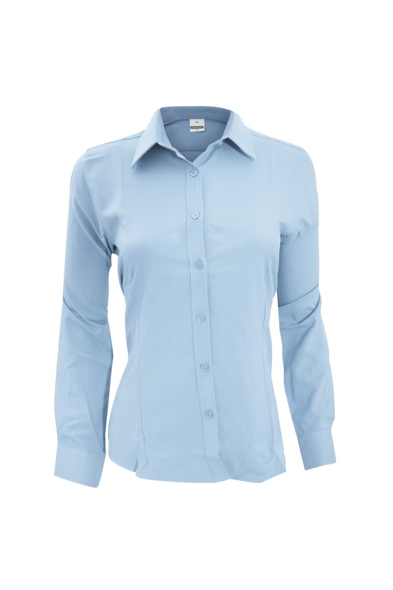 Henbury Womens/Ladies Wicking Anti-bacterial Long Sleeve Work Shirt (Light Blue) - Light Blue