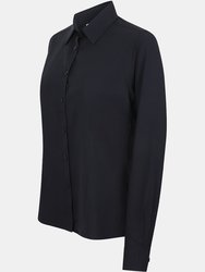 Henbury Womens/Ladies Wicking Anti-bacterial Long Sleeve Work Shirt (Navy)