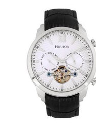 Arthur Semi-Skeleton Leather-Band Watch With Day/Date - Silver