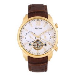 Arthur Semi-Skeleton Leather-Band Watch With Day/Date - Gold/Silver