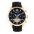 Arthur Semi-Skeleton Leather-Band Watch With Day/Date - Gold/Black