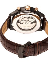 Benedict Leather-Band Watch With Day/Date - Black/Dark Brown