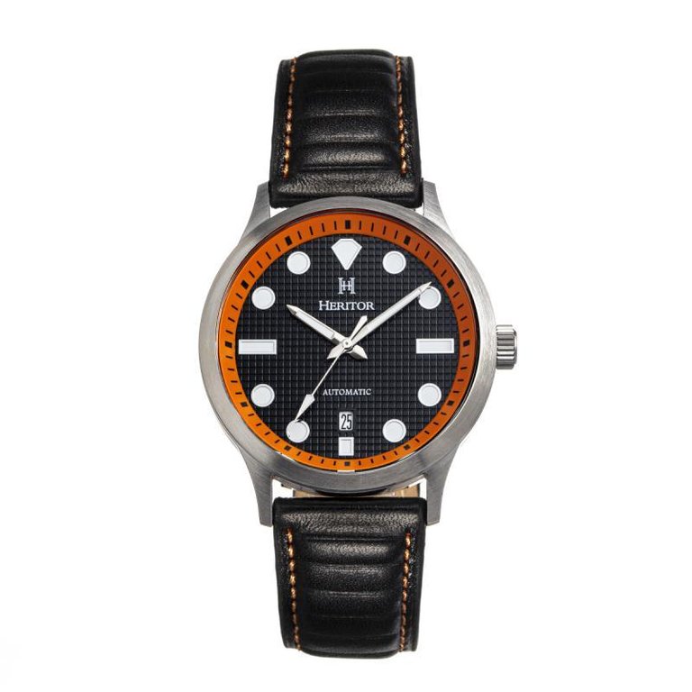 Bradford Leather-Band Watch With Date - Black & Orange