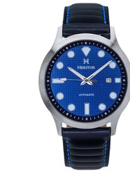 Bradford Leather-Band Watch With Date - Blue & Black - Date at Right