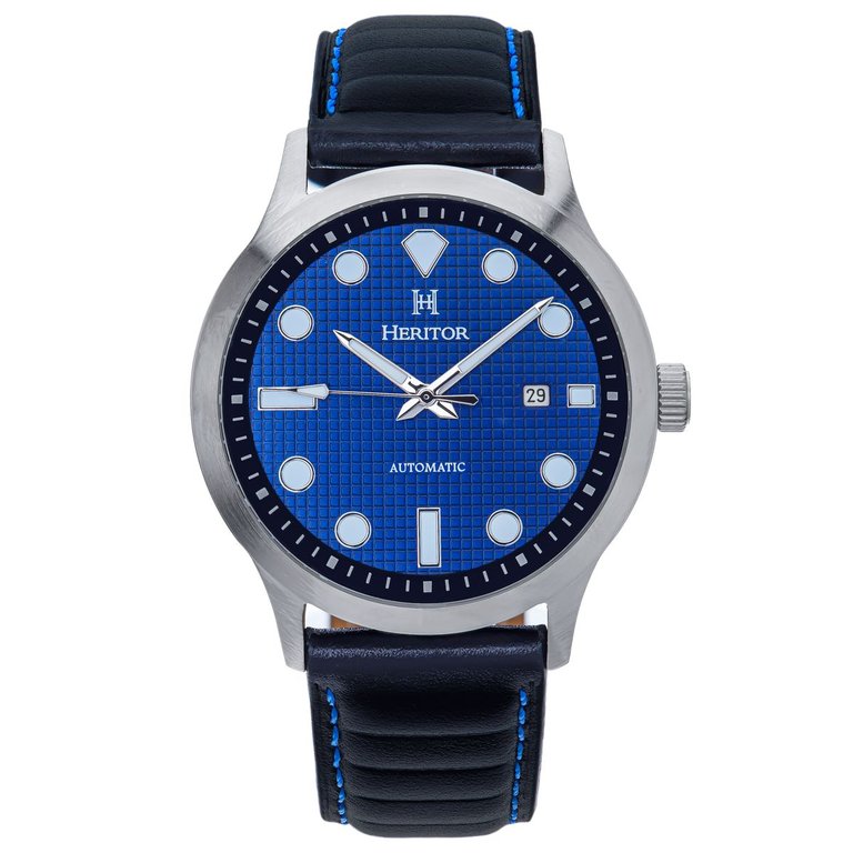 Bradford Leather-Band Watch With Date - Blue & Black - Date at Right