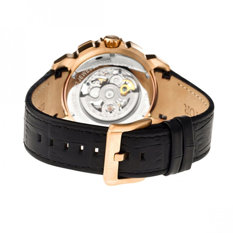 Conrad Skeleton Leather-Band Watch - Rose Gold/Black