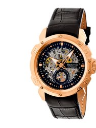 Conrad Skeleton Leather-Band Watch - Rose Gold/Black - Rose Gold/Black