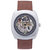 Gatling Skeletonized Leather-Band Watch - Silver/Light Brown