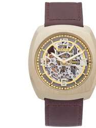 Gatling Skeletonized Leather-Band Watch - Gold/Brown