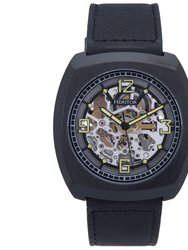 Gatling Skeletonized Leather-Band Watch - Black