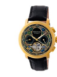 Heritor Automatic Aura Men's Semi-Skeleton Leather-Band Watch - Gold /Black