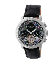 Heritor Automatic Aura Men's Semi-Skeleton Leather-Band Watch - Silver/Black