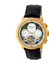 Heritor Automatic Aura Men's Semi-Skeleton Leather-Band Watch - Gold/White