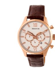 Heritor Automatic Benedict Leather-Band Watch w/ Day/Date - Rose Gold/Silver