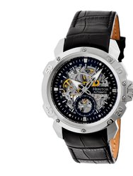 Heritor Automatic Conrad Skeleton Leather-Band Watch - Silver/Black