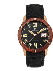Heritor Automatic Everest Wooden Bezel Leather Band Watch /Date - Rose Gold/Black