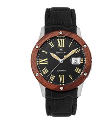 Heritor Automatic Everest Wooden Bezel Leather Band Watch /Date - Silver/Black