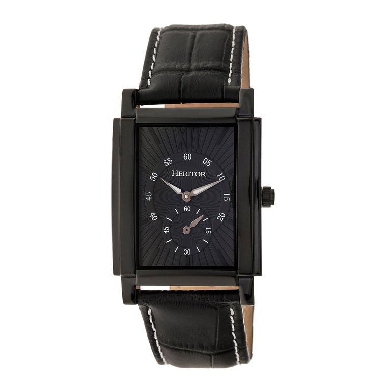 Heritor Automatic Frederick Leather-Band Watch - Black