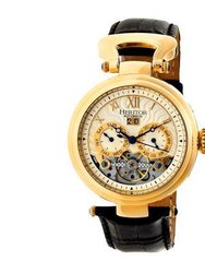 Heritor Automatic Ganzi Semi-Skeleton Leather-Band Watch - Gold/Silver