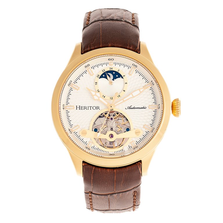 Heritor Automatic Gregory Semi-Skeleton Leather-Band Watch - Gold/Brown