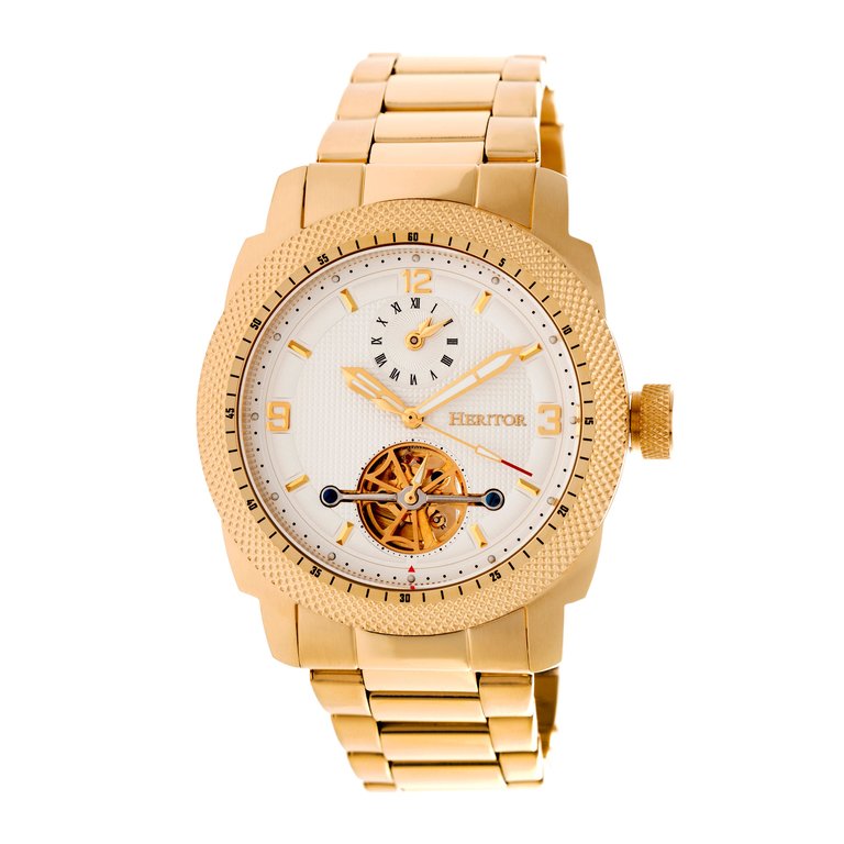 Heritor Automatic Helmsley Semi-Skeleton Bracelet Watch - Gold/White