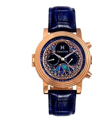 Heritor Automatic Legacy Leather-Band Watcch w/Day/Date - Rose Gold/Blue