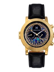 Heritor Automatic Legacy Leather-Band Watcch w/Day/Date - Gold/Black
