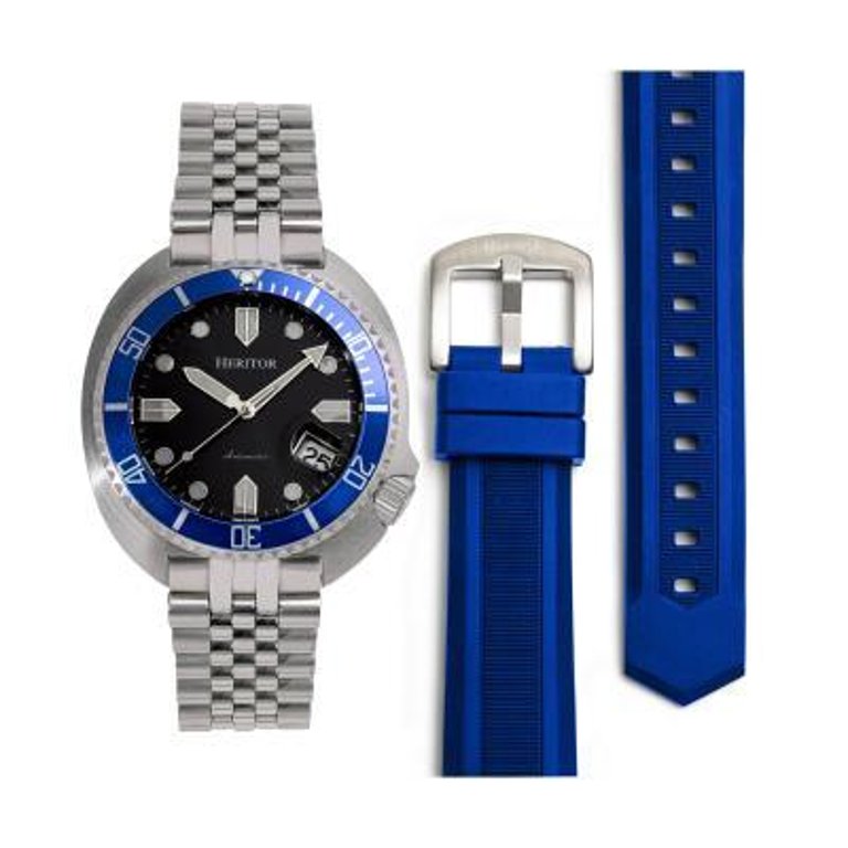 Heritor Automatic Matador Box Set With Interchangable Bands and Date Displa - Blue/Silver
