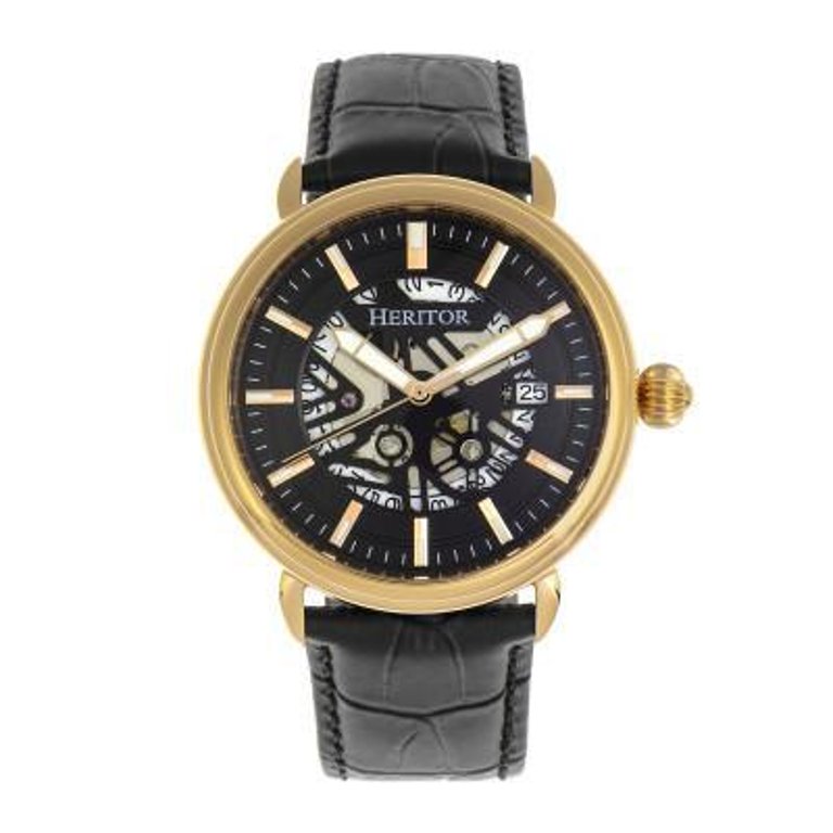 Heritor Automatic Mattias Leather-Band Watch w/Date - Gold/Black