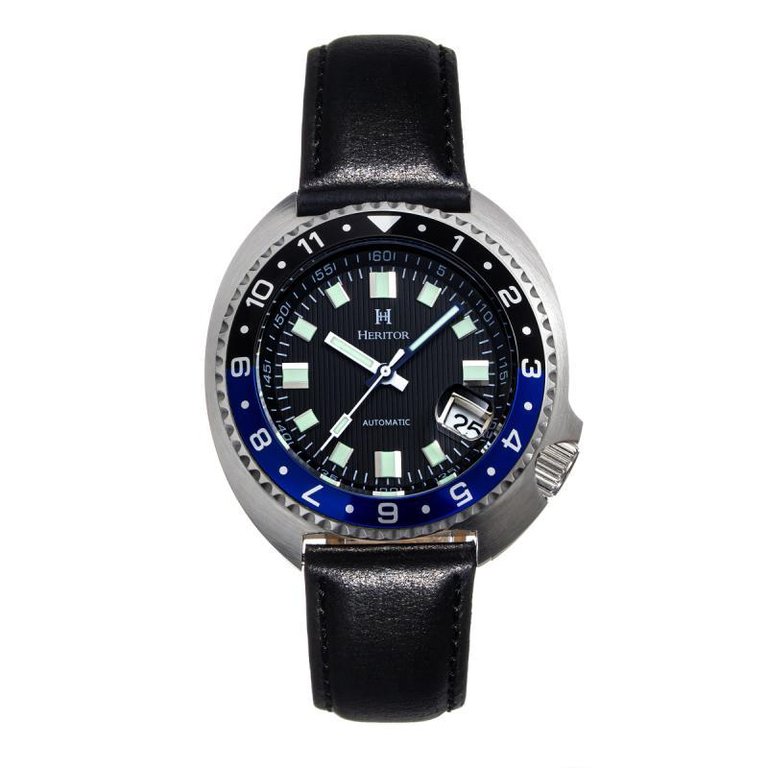 Heritor Automatic Pierce Leather-Band Watch w/Date - Black/Blue