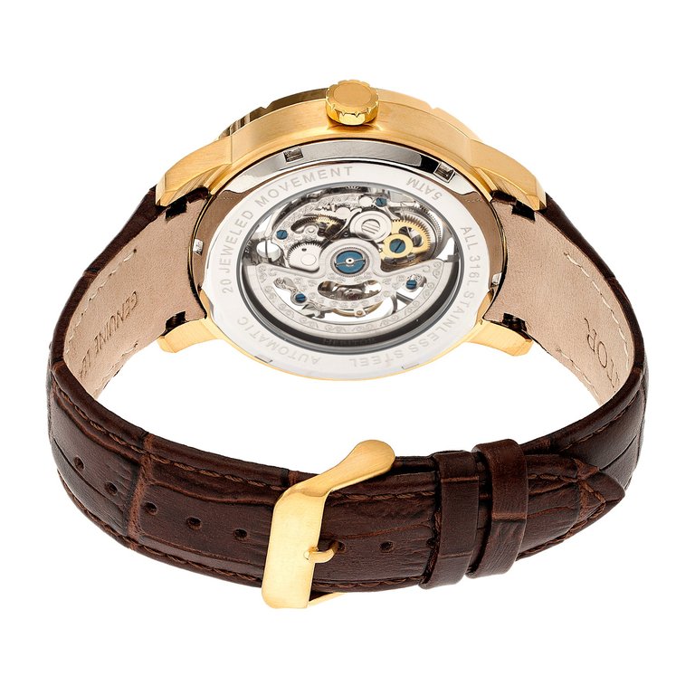 Heritor Automatic Ryder Skeleton Leather-Band Watch