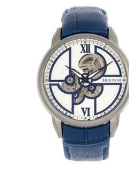 Heritor Automatic Sanford Semi-Skeleton Leather-Band Watch - Silver/Blue