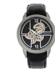 Heritor Automatic Sanford Semi-Skeleton Leather-Band Watch - Silver/Black