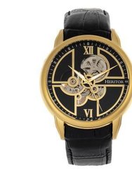 Heritor Automatic Sanford Semi-Skeleton Leather-Band Watch - Gold/Black