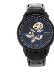 Heritor Automatic Sanford Semi-Skeleton Leather-Band Watch - Black