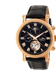 Heritor Automatic Winston Semi-Skeleton Leather-Band Watch - Rose Gold/Black