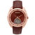 Roman Semi-Skeleton Leather Band Watch - Rose Gold/Light Brown