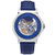 Xander Semi Skeleton Leather Band Watch - Silver/Blue