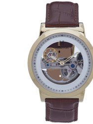 Xander Semi Skeleton Leather Band Watch - Gold/Brown
