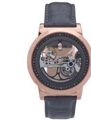 Xander Semi Skeleton Leather Band Watch - Rose Gold/Gray