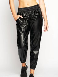 Downtown Vegan Leather Jogger In Black Leather - Black Leather