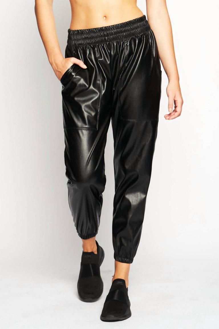 Downtown Vegan Leather Jogger In Black Leather - Black Leather