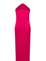 Aubrey Satin Halter Maxi Dress - Fuchsia Pink - Pink 