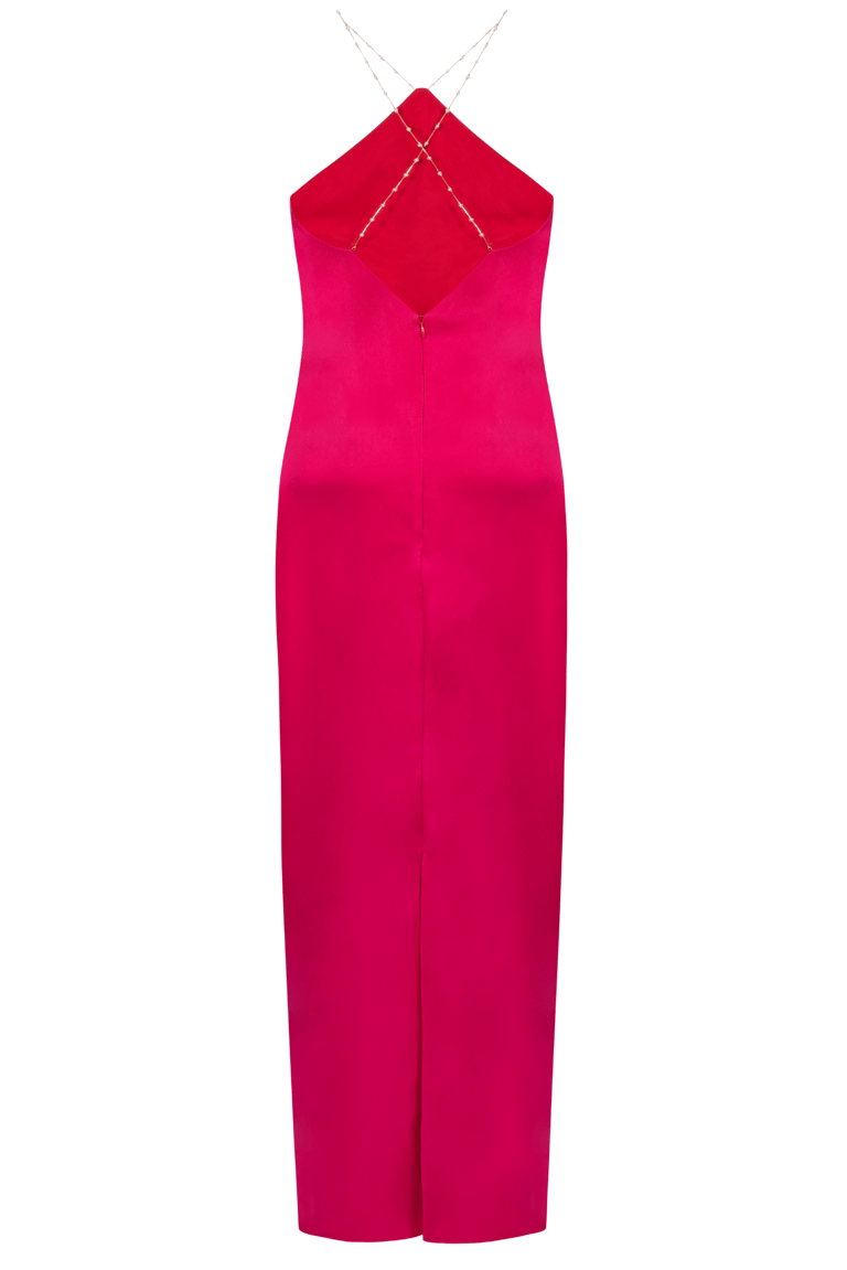 Aubrey Satin Halter Maxi Dress - Fuchsia Pink