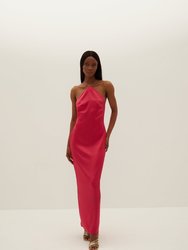 Aubrey Satin Halter Maxi Dress - Fuchsia Pink