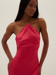 Aubrey Satin Halter Maxi Dress - Fuchsia Pink